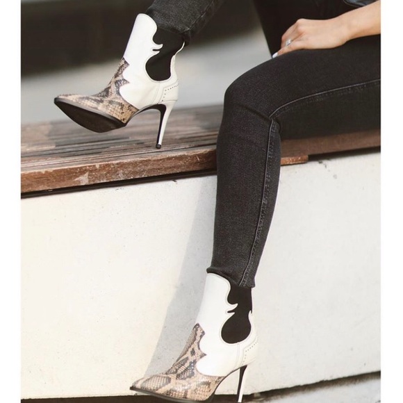 Lola Cruz Austin white snake print cowboy bootie - Picture 2 of 4